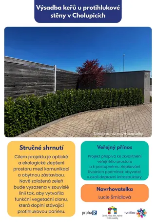 Plakát návrhu Výsadba keřů u protihlukové stěny v Cholupicích